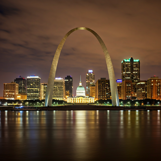 St. Louis skyline with the Gateway Arch at twilight